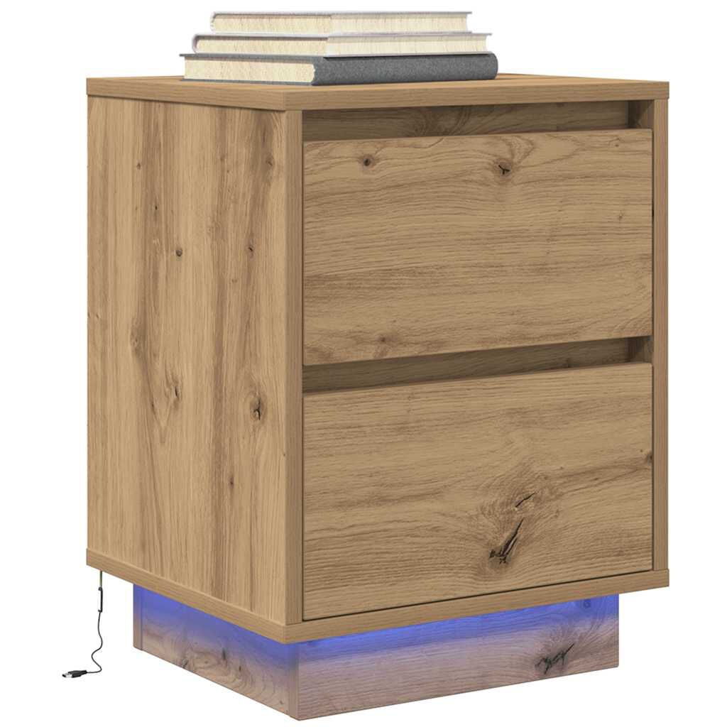 vidaXL Κομοδίνα με φώτα LED 2 τεμάχια Artisan Oak 38x34x50 cm