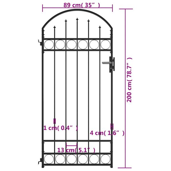 vidaXL Καγκελόπορτα με Αψιδωτή Κορυφή Μαύρη 89 x 200 εκ. από Ατσάλι