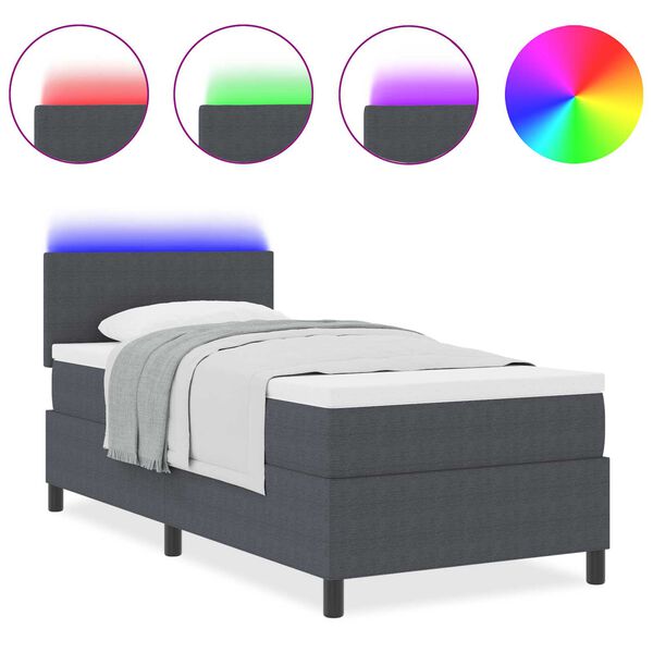 vidaXL Κρεβάτι Box Spring με Στρώμα & LED Σκούρο Γκρι 90x200 εκ Ύφασμα Κορντούρα