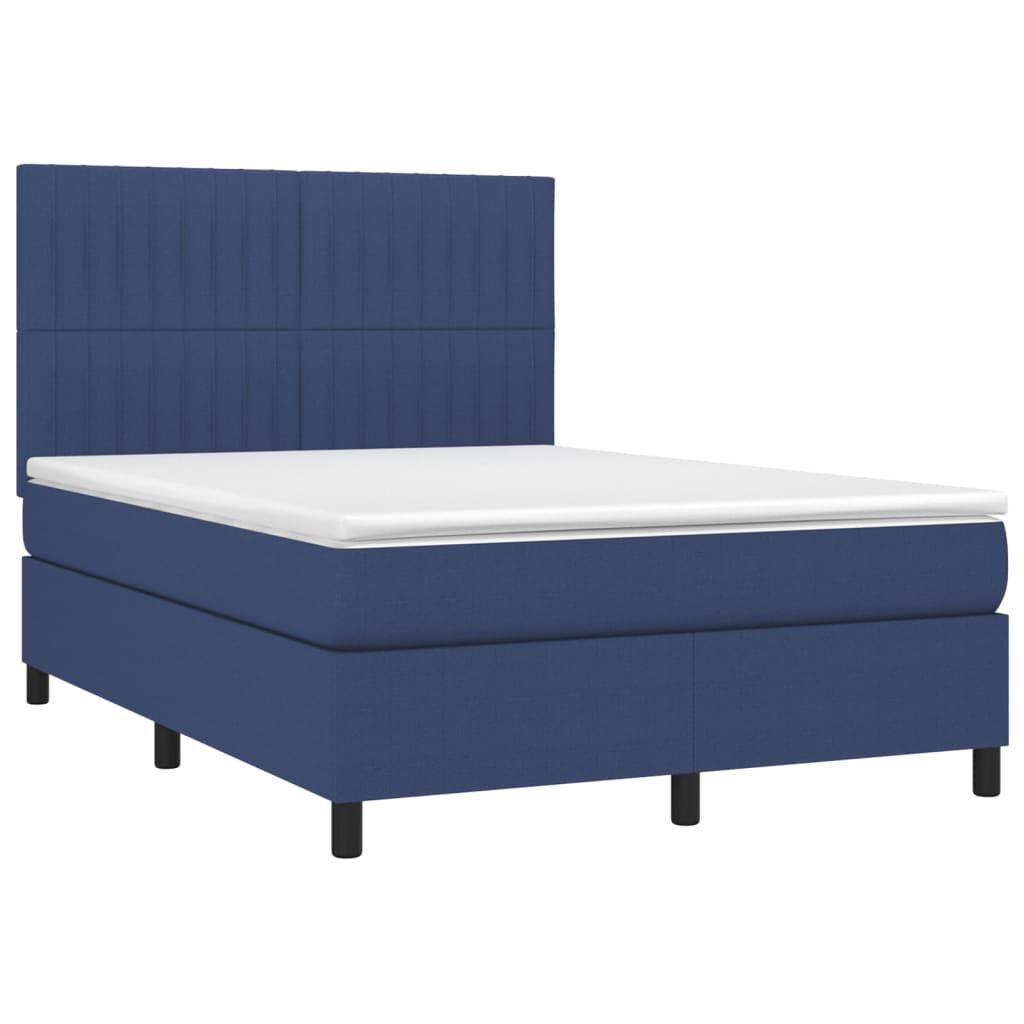 vidaXL Κρεβάτι Boxspring με Στρώμα & LED Μπλε 140x190 εκ. Υφασμάτινο