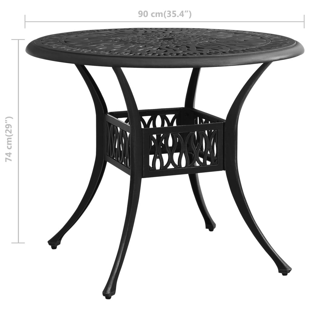 vidaXL Τραπέζι Κήπου Μαύρο 90 x 90 x 74 εκ. από Χυτό Αλουμίνιο