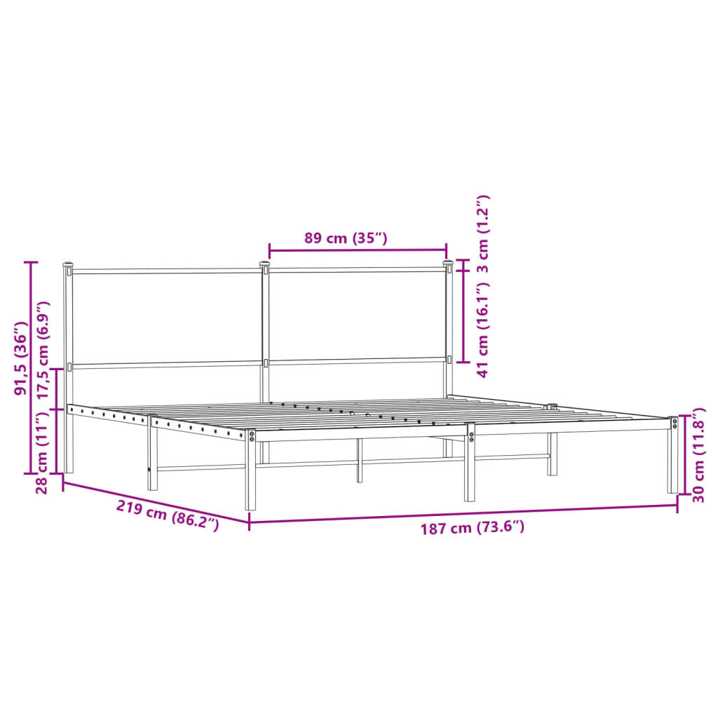 vidaXL Σκελετός Κρεβ. Χωρίς Στρώμα Sonoma Δρυς 183x213 εκ. Μεταλλικό