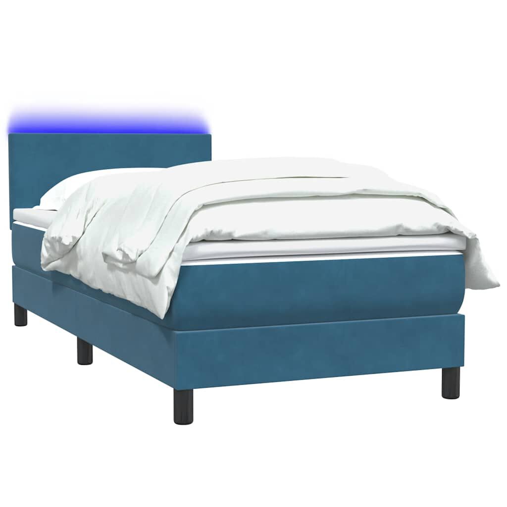 vidaXL Box Spring κρεβάτι με στρώμα σκούρο μπλε 90x210 εκ. Βελούδινο