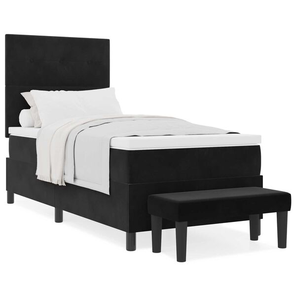 vidaXL Κρεβάτι Box Spring με Στρώμα & Πάγκο Μαύρο 100x200 εκ Βελούδο