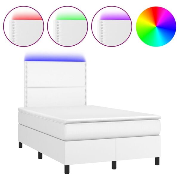 vidaXL Κρεβάτι Boxspring με Στρώμα & LED Λευκό 120x190 εκ. Συνθ. Δέρμα