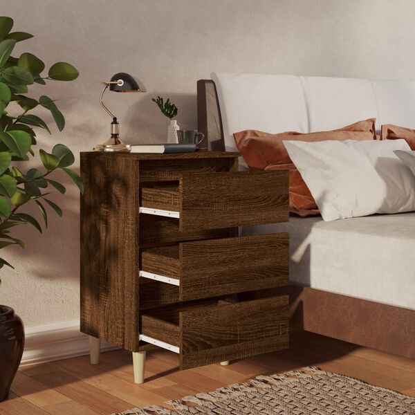 vidaXL Κομοδίνο Καφέ Δρυς 40 x 35 x 69 εκ. με Μασίφ Ξύλινα Πόδια