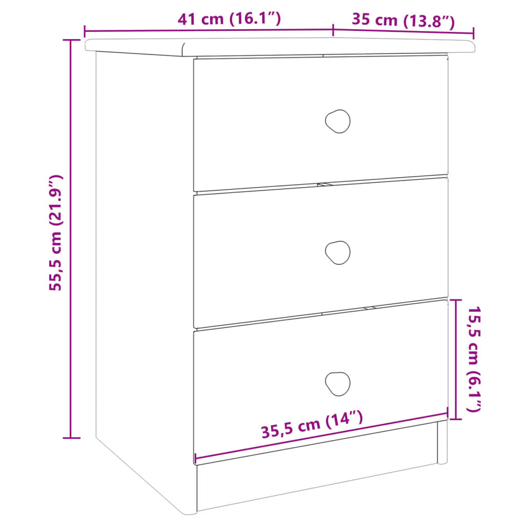 vidaXL Κομοδίνο ALTA 41 x 35 x 55,5 εκ. από Μασίφ Ξύλο Πεύκου
