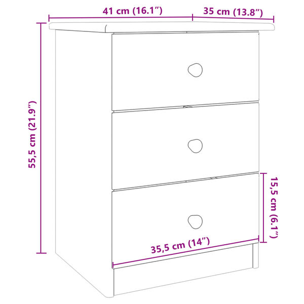 vidaXL Κομοδίνο ALTA 41 x 35 x 55,5 εκ. από Μασίφ Ξύλο Πεύκου