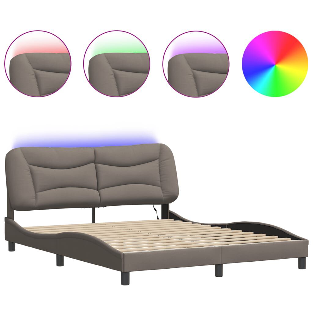 vidaXL Πλαίσιο κρεβατιού με LED χωρίς στρώμα Taupe 160x200 cm Ύφασμα