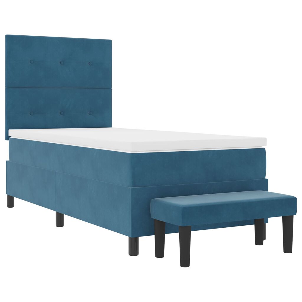 vidaXL Κρεβάτι Box Spring με Μαξιλάρι & Πάγκο Σκούρο Μπλε 90x190 εκ Βελούδο