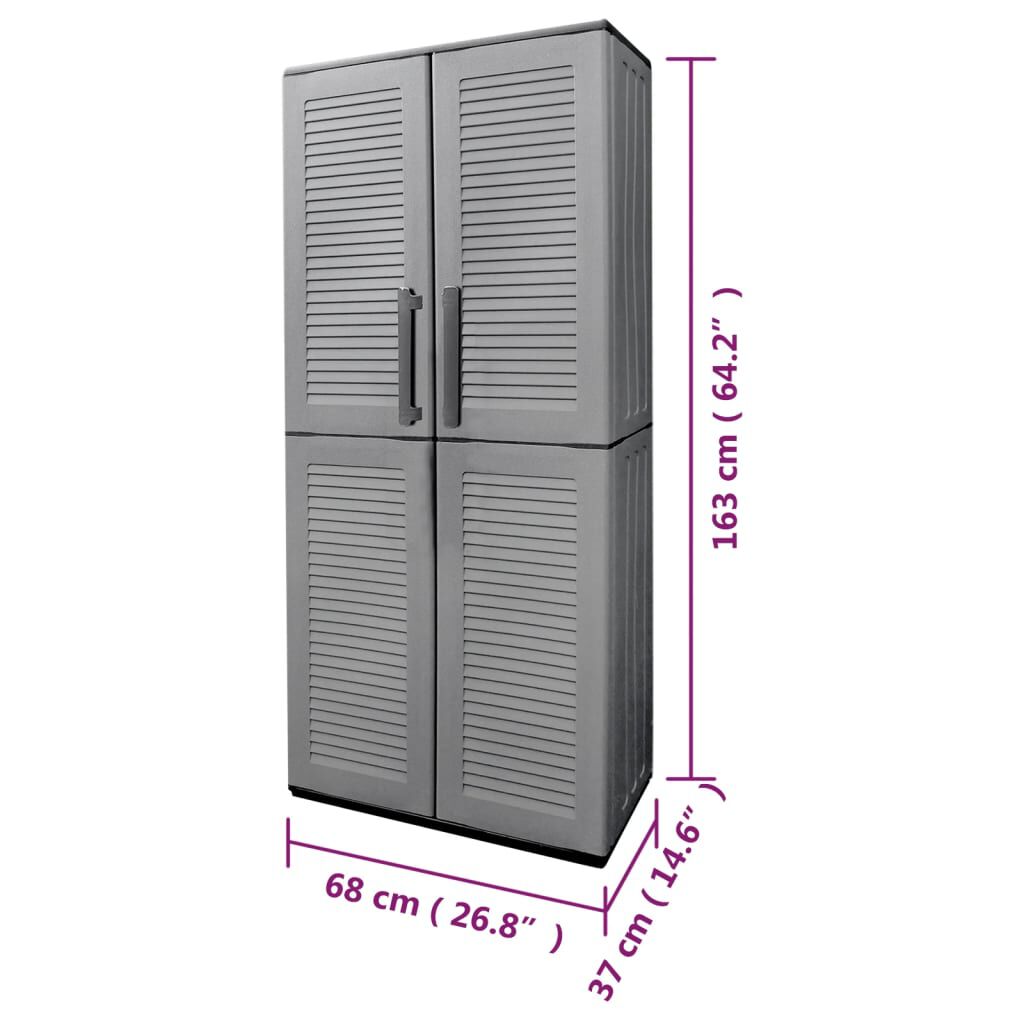 vidaXL Ντουλάπι Αποθήκ. Κήπου Γκρι/Μαύρο 68x37x163 εκ. Πολυπροπυλένιο