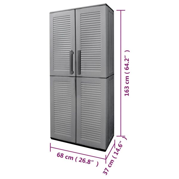 vidaXL Ντουλάπι Αποθήκ. Κήπου Γκρι/Μαύρο 68x37x163 εκ. Πολυπροπυλένιο