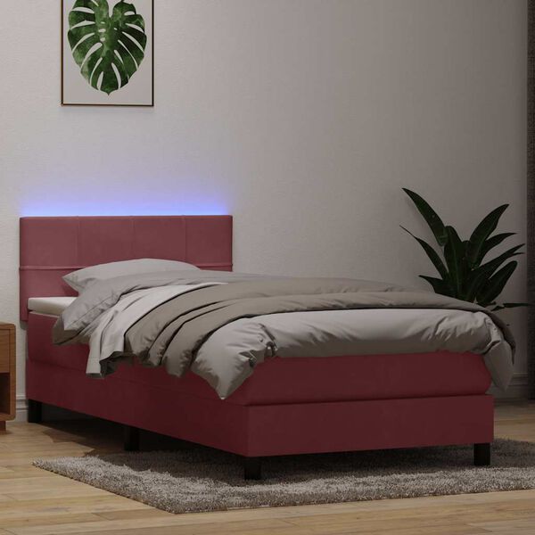 vidaXL &Kappa;&rho;&epsilon;&beta;ά&tau;&iota; Boxspring &mu;&epsilon; &Sigma;&tau;&rho;ώ&mu;&alpha; & LED &rho;&omicron;&zeta; 100x220 cm &Beta;&epsilon;&lambda;&omicron;ύ&delta;&iota;&nu;&omicron;