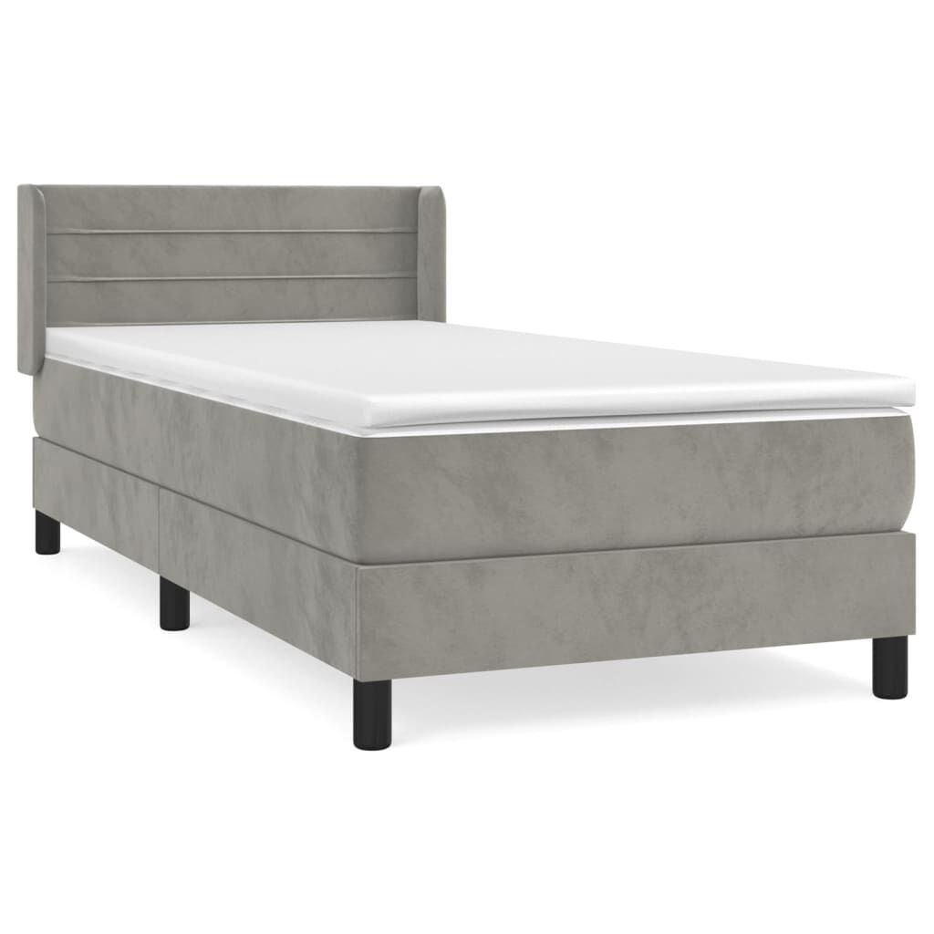 vidaXL Κρεβάτι Boxspring με Στρώμα Ανοιχτό Γκρι 100x200 εκ. Βελούδινο