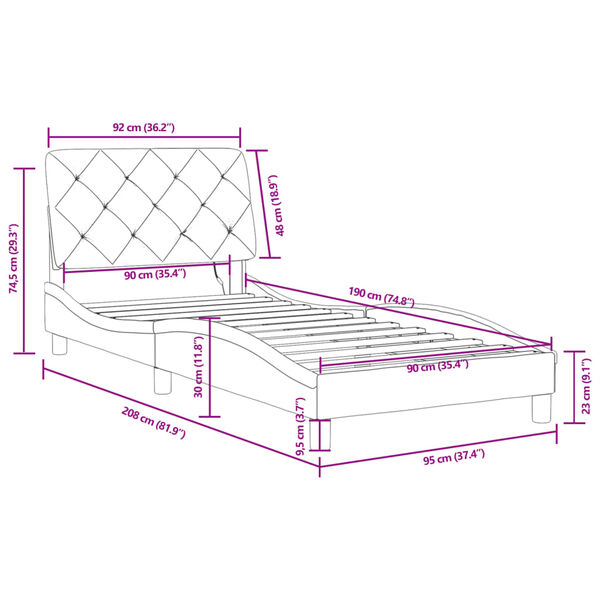 vidaXL Πλαίσιο Κρεβατιού με LED Σκούρο Πράσινο 90x190 εκ. Βελούδινο