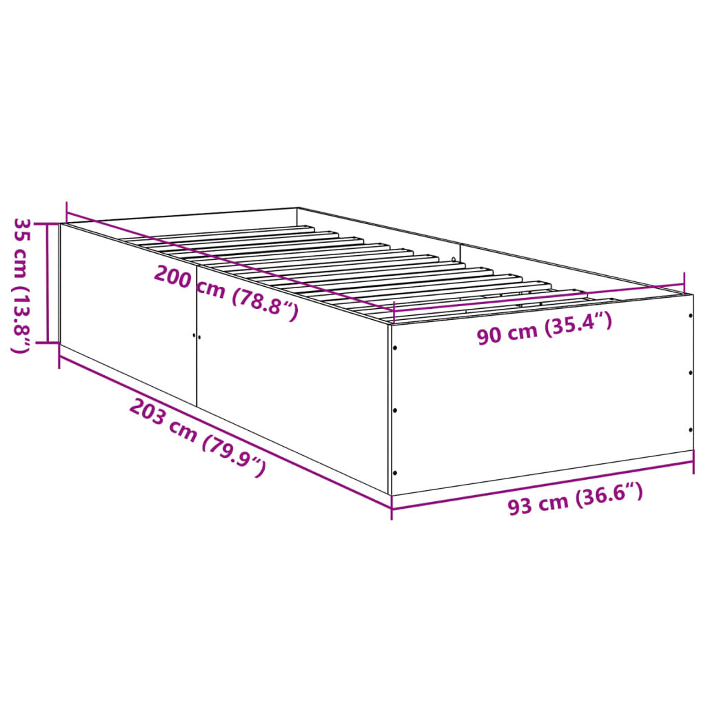 vidaXL Πλαίσιο Κρεβατιού Καφέ Δρυς 90x200 εκ. Επεξεργασμένο Ξύλο