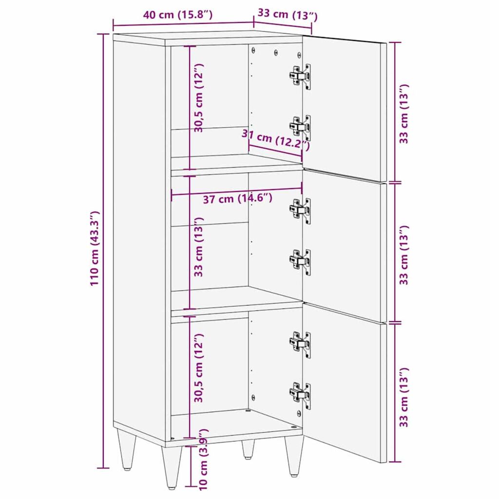 vidaXL Highboard Ανοιχτό καφέ 40 x 33 x 110 εκ Μασίφ ξύλο μάνγκο