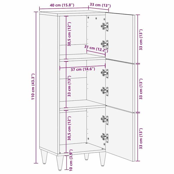 vidaXL Highboard Ανοιχτό καφέ 40 x 33 x 110 εκ Μασίφ ξύλο μάνγκο