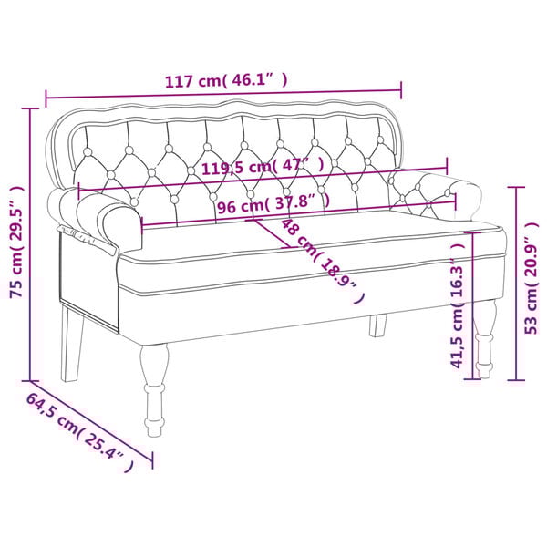 vidaXL Παγκάκι με Πλάτη Ανοιχτό Γκρι 119,5x64,5x75 εκ. Βελούδινο