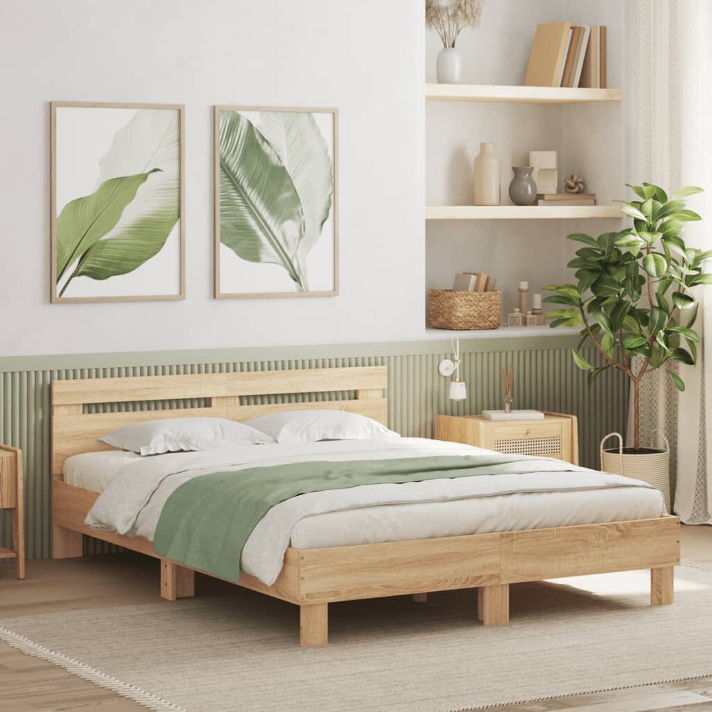 vidaXL Πλαίσιο Κρεβατιού με Κεφαλάρι Sonoma Δρυς 140x190εκ. Επεξ. Ξύλο