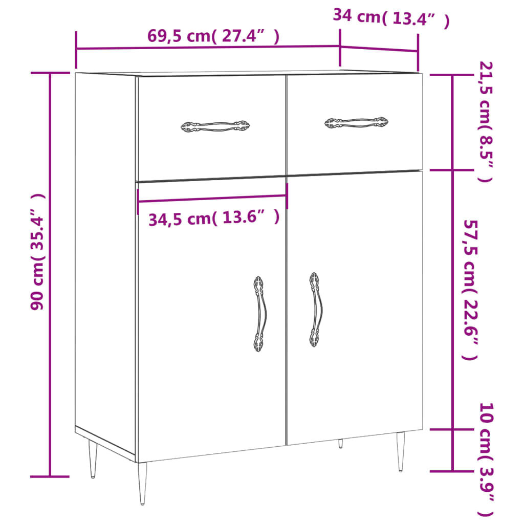 vidaXL Ντουλάπι Sonoma Δρυς 69,5 x 34 x 90 εκ. από Επεξεργασμένο Ξύλο