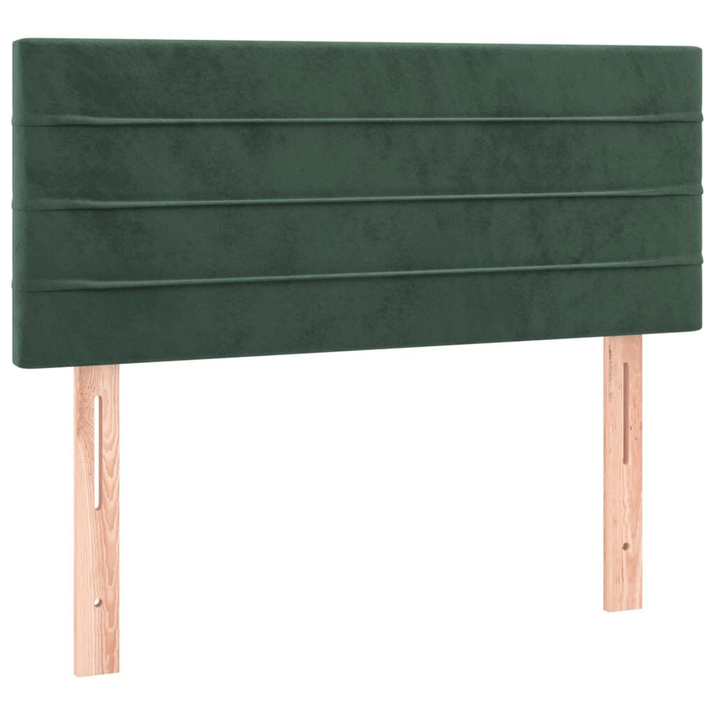 vidaXL Κρεβάτι Boxspring με Στρώμα & LED Σκ. Πράσινο 100x200εκ Βελούδο