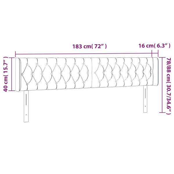 vidaXL Κεφαλάρι Κρεβατιού LED Σκούρο Γκρι 183x16x78/88 εκ. Βελούδινο