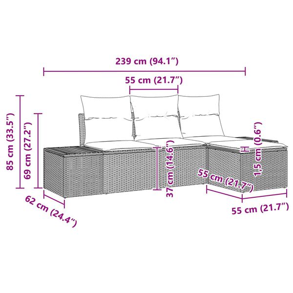 vidaXL Σετ Καναπέ Κήπου 4 pcs Καφέ, Κρέμα Πολυ rattan, βαμμένο ατσάλι