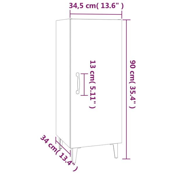 vidaXL Ντουλάπι Γυαλιστερό Λευκό 34,5x34x90 εκ. Επεξεργασμένο Ξύλο