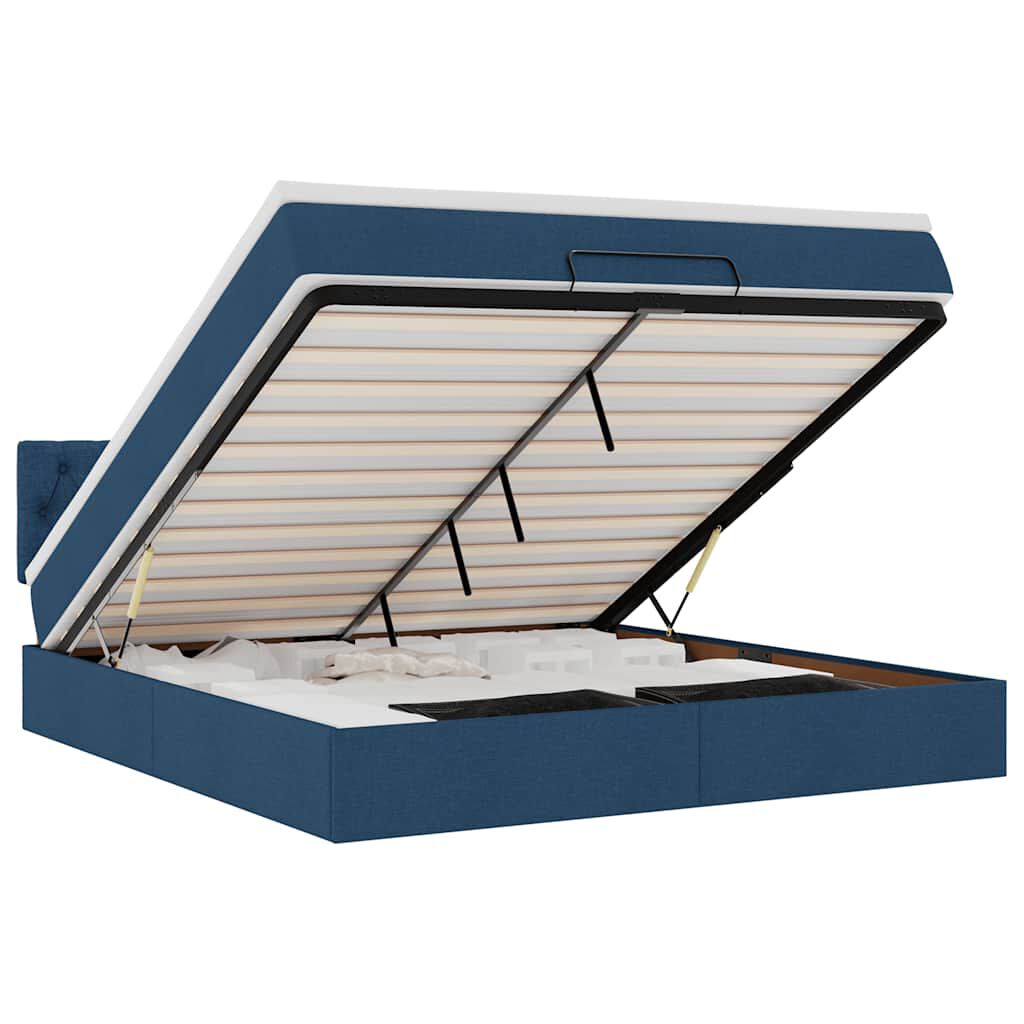 vidaXL Οθωμανικό κρεβάτι με στρώμα & LEDs Μπλε 180x200cm ύφασμα