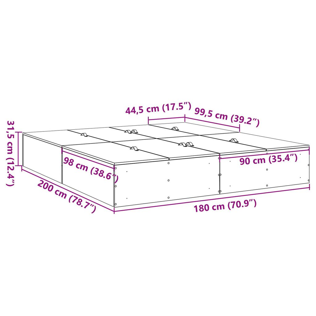 vidaXL Κρεβάτι Αποθήκευσης Μαύρος Δρυς 180x200 εκ