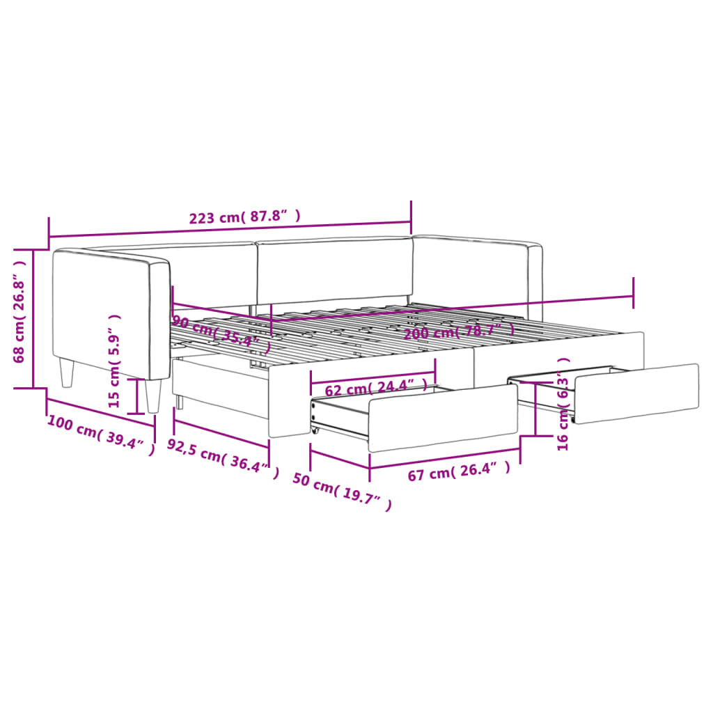 vidaXL Καναπές Κρεβάτι Συρόμενος Taupe 90x200 εκ. Ύφασμα & Συρτάρια