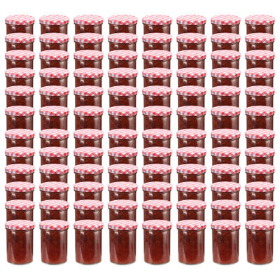 vidaXL Βάζα Μαρμελάδας 96 τεμ. 400 ml Γυάλινα με Κόκκινα/Λευκά Καπάκια