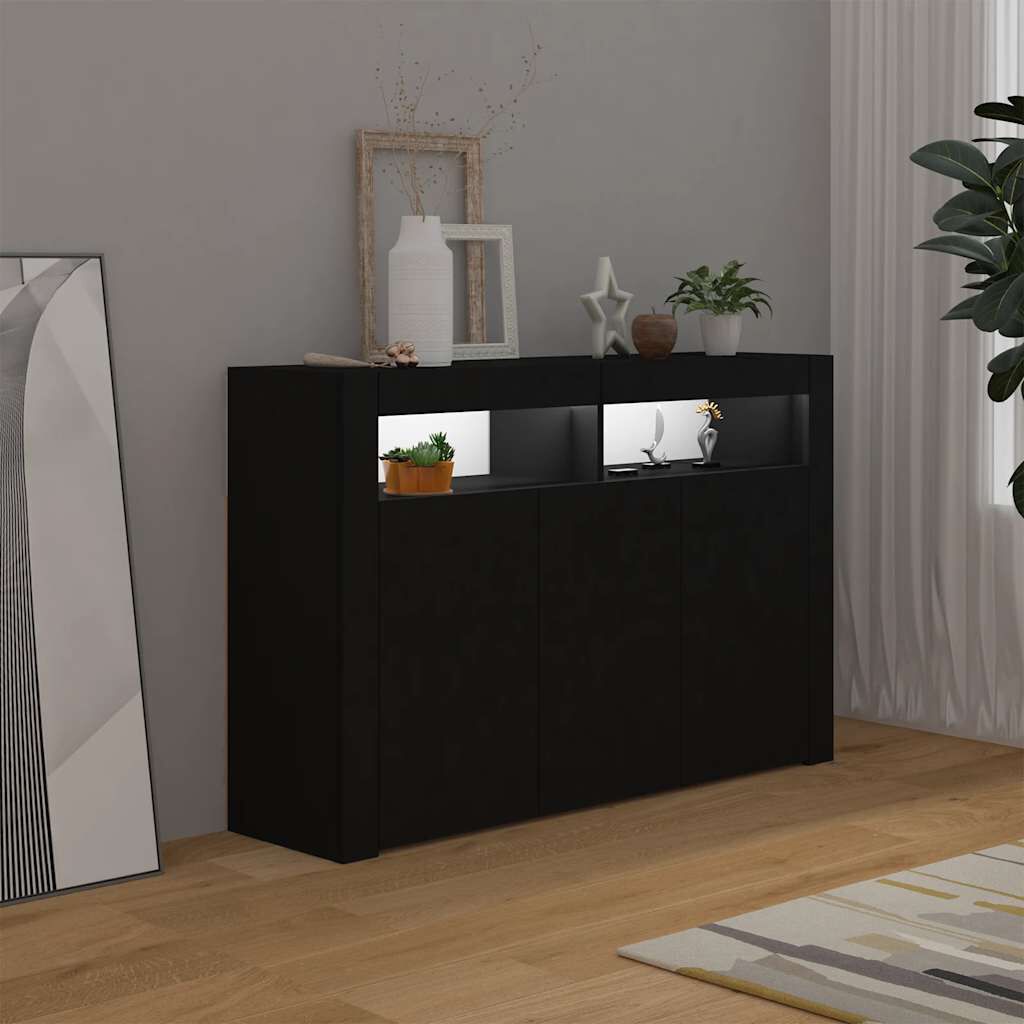 vidaXL Μπουφές με LED Μαύρος 115,5x30x75 εκ.
