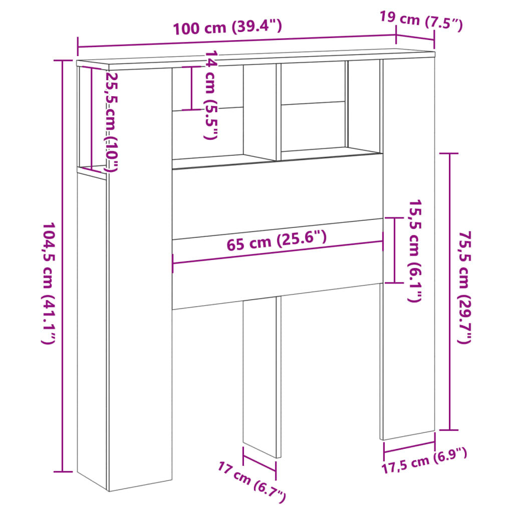 vidaXL Ντουλάπι κεφαλάρι Δρυς τεχνίτης 100x19x104,5 cm