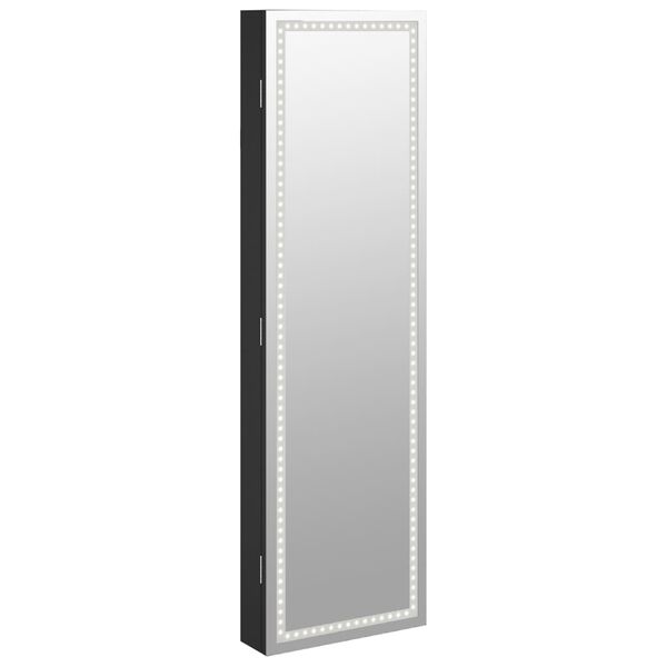 vidaXL Έπιπλο Κοσμημάτων με Καθρέφτη/LED Φώτα Επιτοίχιο Μαύρο