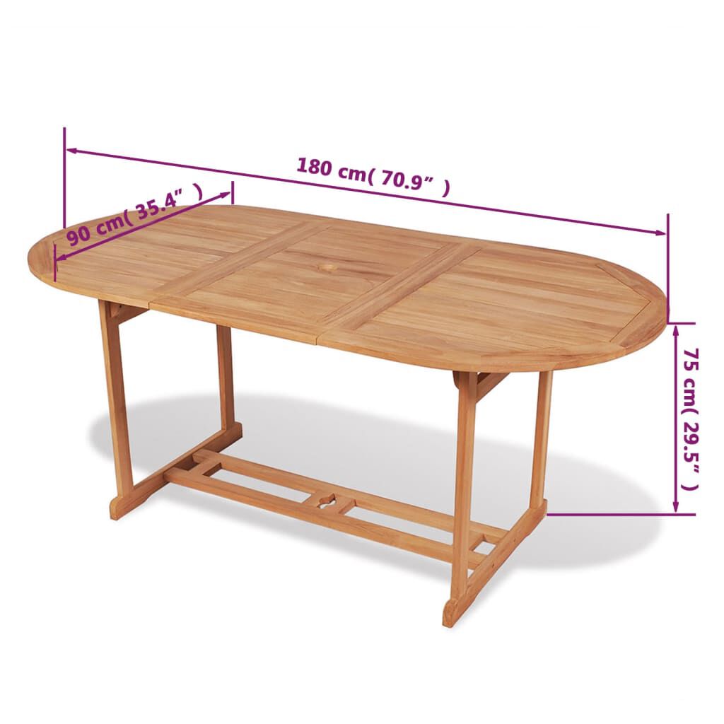 vidaXL Τραπέζι Κήπου 180 x 90 x 75 εκ. από Μασίφ Ξύλο Teak