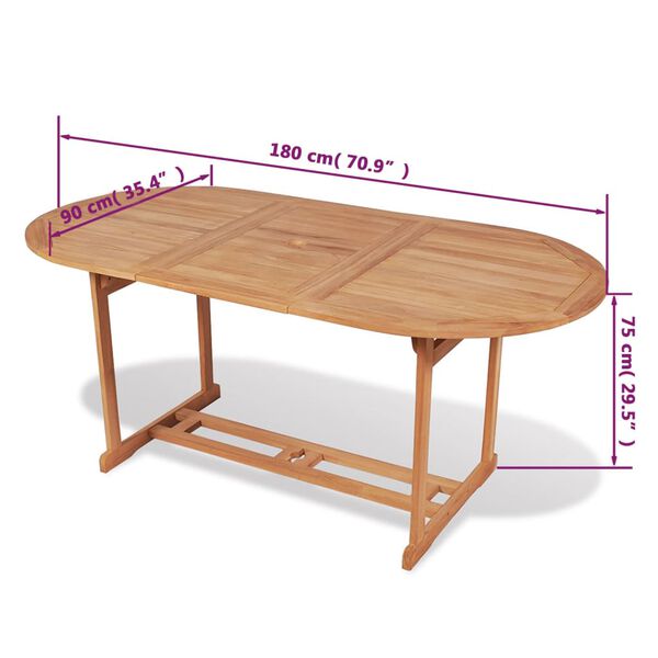 vidaXL Τραπέζι Κήπου 180 x 90 x 75 εκ. από Μασίφ Ξύλο Teak