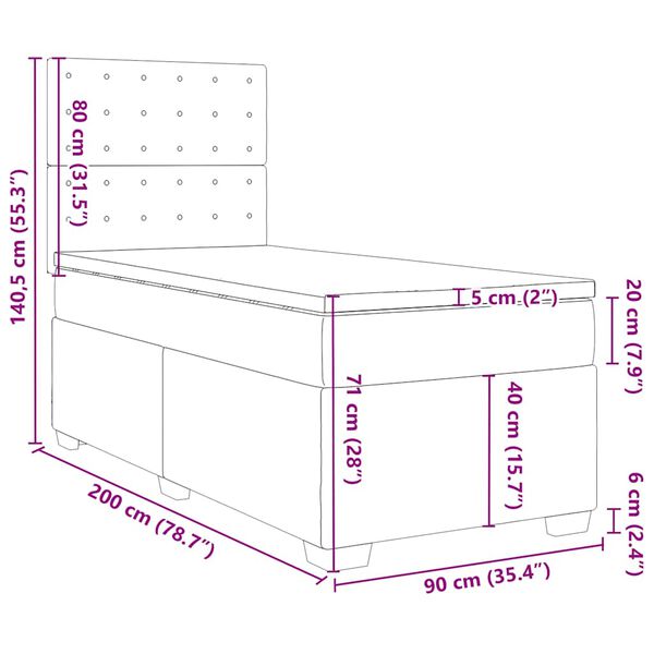 vidaXL Κρεβάτι Boxspring με Στρώμα Μπλε 90x200 εκ. Βελούδινο