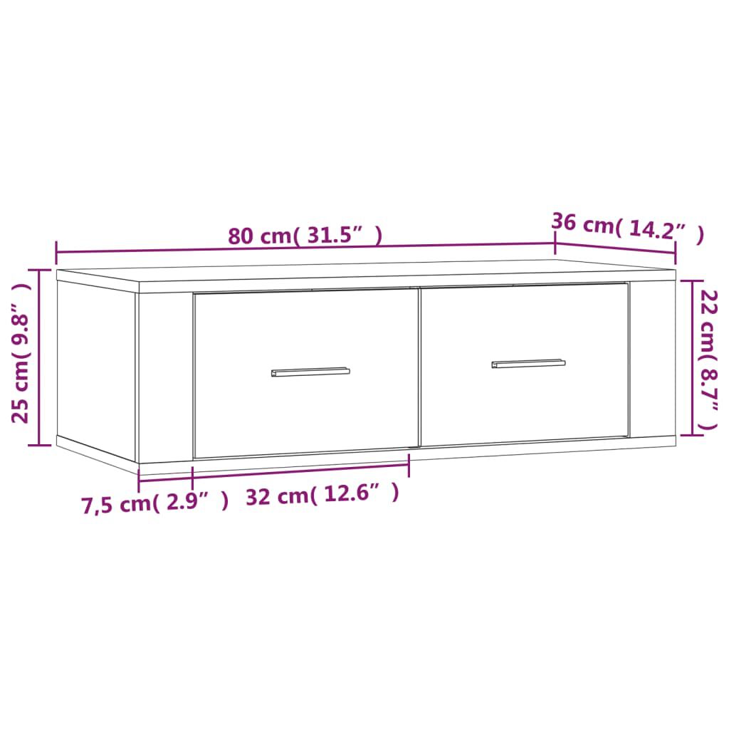 vidaXL Κρεμαστό Ντουλάπι Καφέ Δρυς 80x36x25 εκ. Επεξεργασμένο Ξύλο