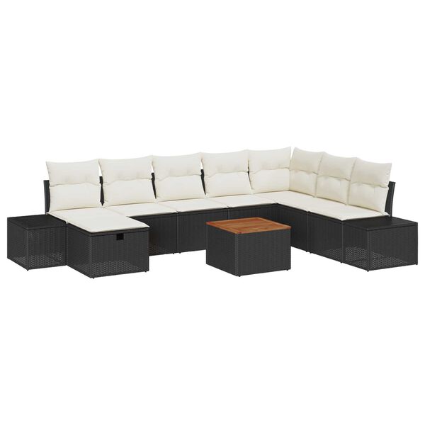 vidaXL Σετ Καναπέ Κήπου με μαξιλάρι 9 pcs Μαύρο Πολυ ράταν