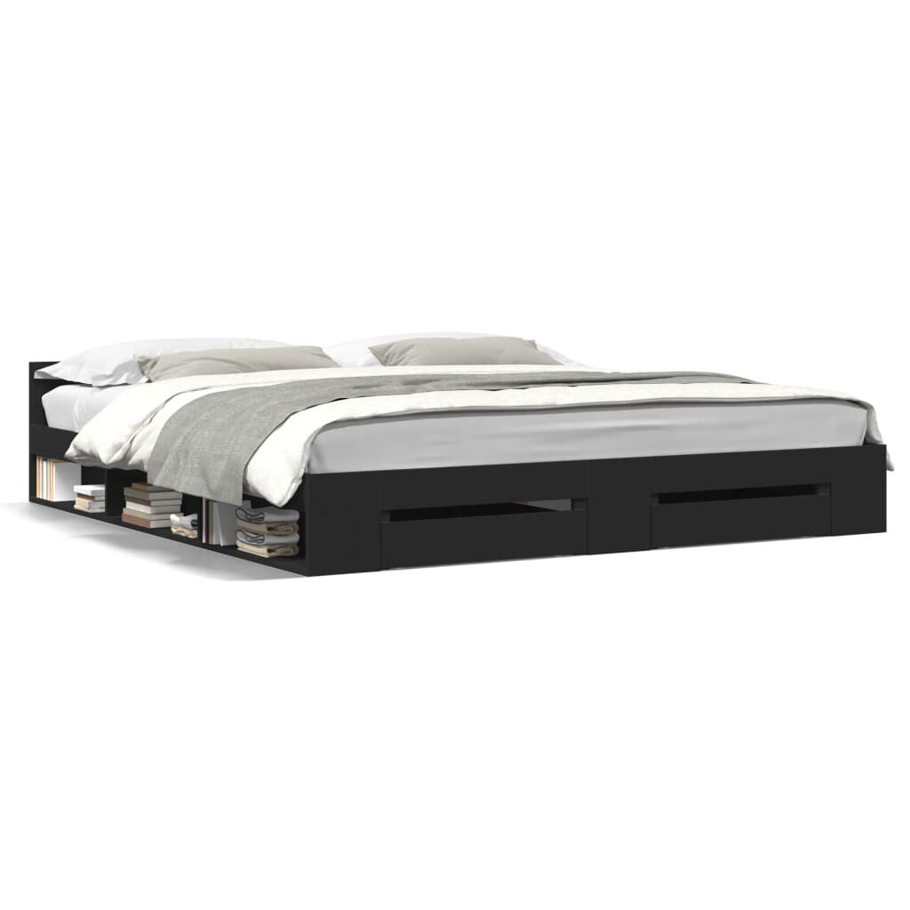 vidaXL Πλαίσιο Κρεβατιού με Συρτάρια Μαύρο 180x200 εκ Επεξεργ. Ξύλο