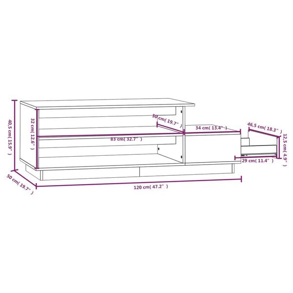vidaXL Τραπεζάκι Σαλονιού 120 x 50 x 40,5 εκ. από Μασίφ Ξύλο Πεύκου