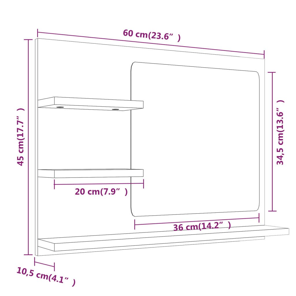vidaXL Καθρέφτης Μπάνιου Καφέ Δρυς 60x10,5x45 εκ. Επεξεργασμένο Ξύλο