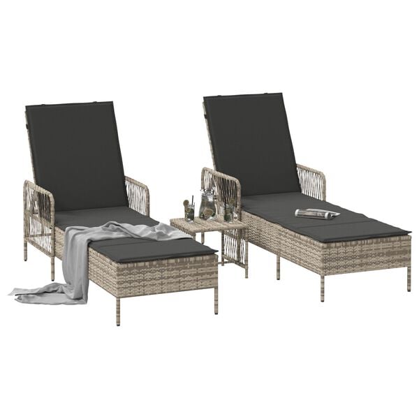 vidaXL Ξαπλώστρα 2 pcs Ανοιχτό γκρι 35 x 35 x 32 εκ. συνθετικό ρατάν