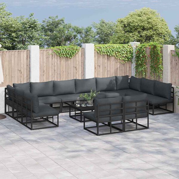 vidaXL Σετ Καναπέ Κήπου με μαξιλάρι 13 pcs Μαύρο Αλουμίνιο