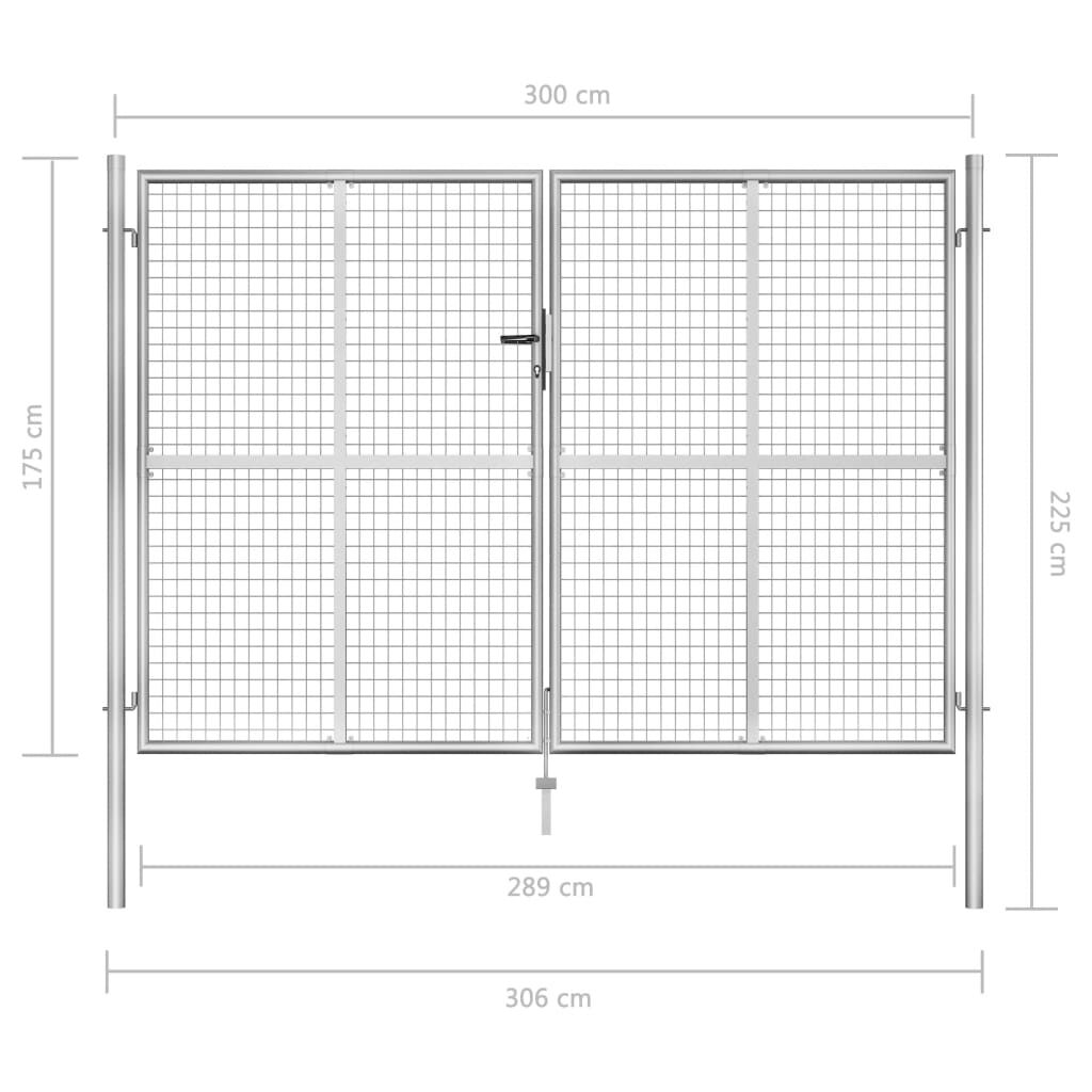 vidaXL Πόρτα Περίφραξης Ασημί 306 x 225 εκ. από Γαλβανισμένο Χάλυβα