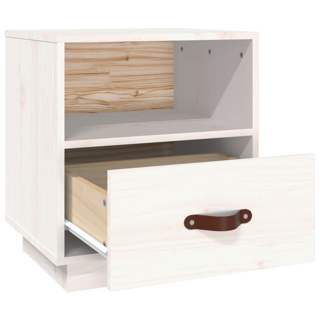 vidaXL Κομοδίνο Λευκό 40 x 34 x 45 εκ. από Μασίφ Ξύλο Πεύκου