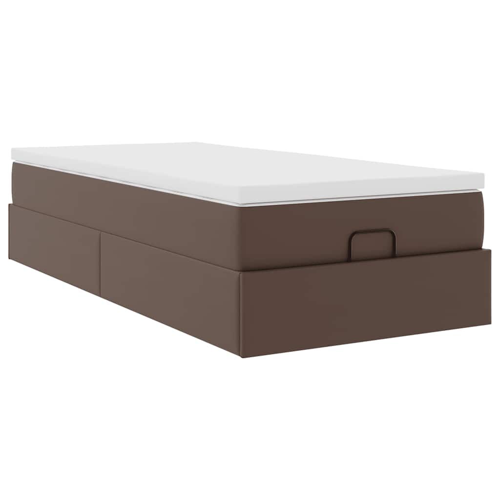 vidaXL Οθωμανικό κρεβάτι με στρώμα καφέ 100x200cm Faux Leather