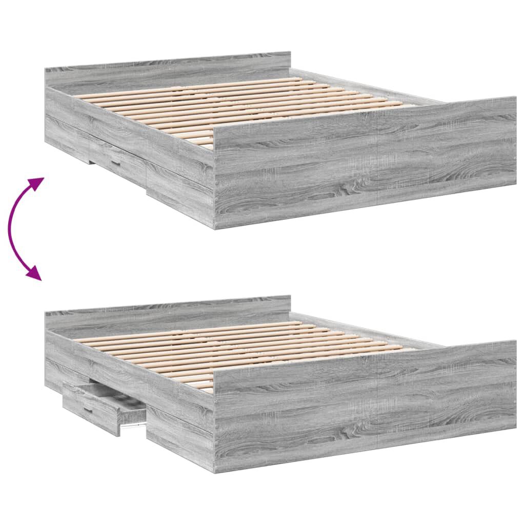vidaXL Πλαίσιο Κρεβατιού με συρτάρια Γκρι sonoma 160x200εκ. Επεξ. Ξύλο